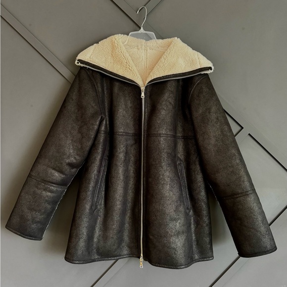 Mango Faux Shearling Faux Leather Black and Cream Coat - Picture 5 of 10